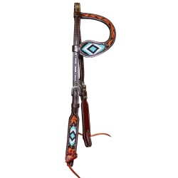One Ear H'stall Turq. Beaded Turquoise